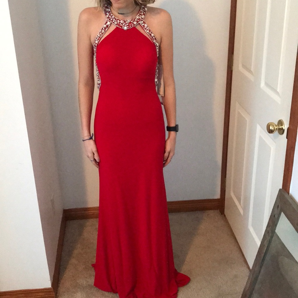 Ruby Red Sequence Lined Prom Dress
